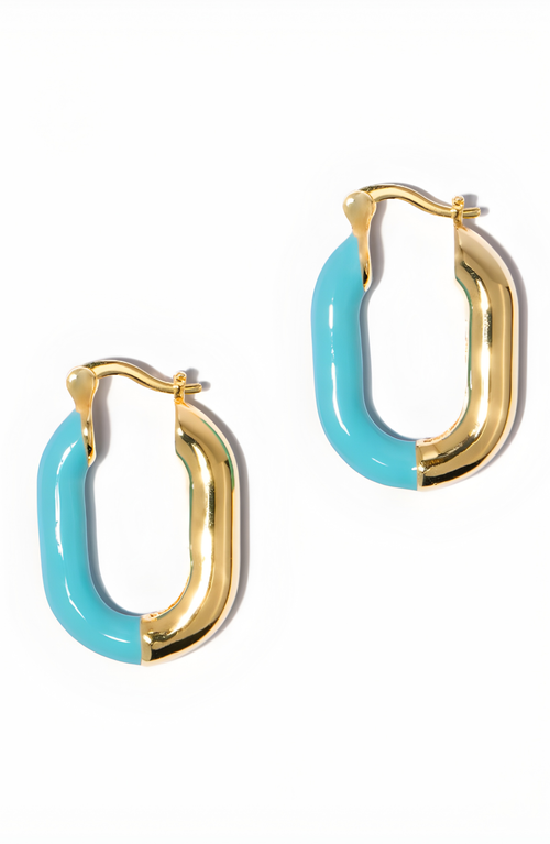 Little Sky Stone Zoey Enamel Hoop Earrings In Turquoise