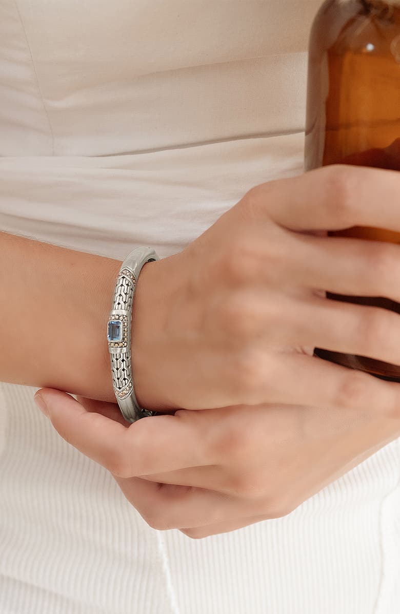 DEVATA Sterling Silver 18K Yellow Gold Accented Blue Topaz Filagree Cuff Bracelet, Alternate, color,