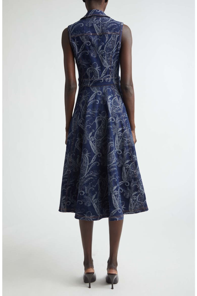 Paisley Stretch Denim Midi Dress, Alternate, color, DARK BLUE