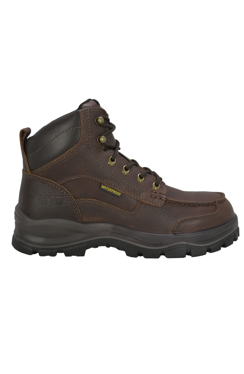 AdTec 6" Tumbled Leather Moc Toe Waterproof Work Boots, Alternate, color, Dark Brown