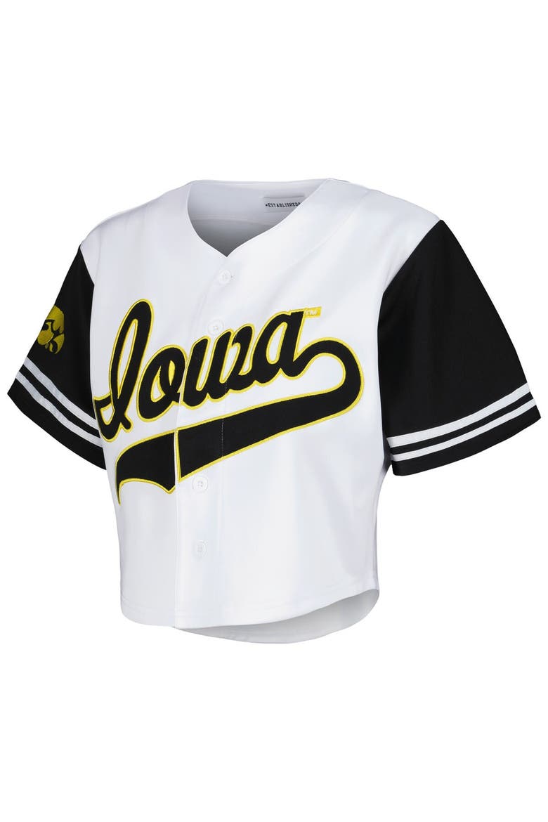 Women's Established & Co. White Iowa Hawkeyes Baseball Jersey Cropped T-Shirt, Alternate, color, White