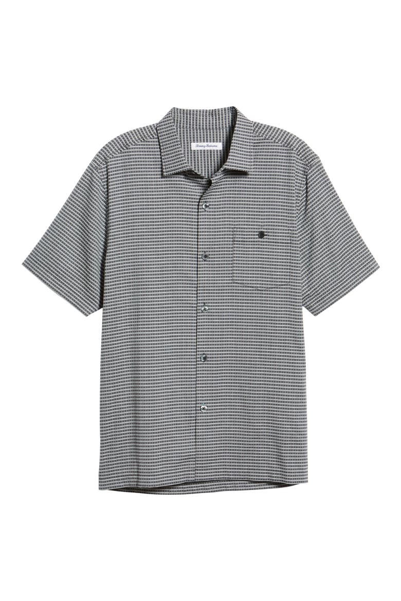 Check in the Tropics Silk & Cotton Camp Shirt, Alternate, color, BLACK