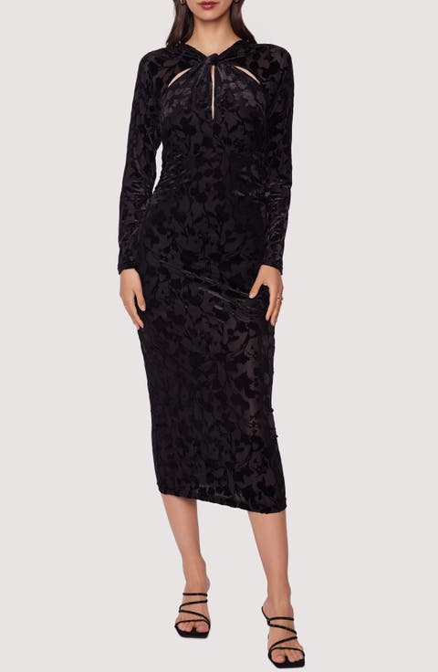 Spectre Flocked Long Sleeve Velvet Midi Dress