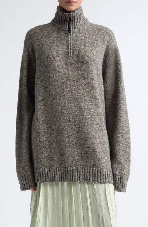 Oversize Cotton & Wool Blend Half Zip Sweater