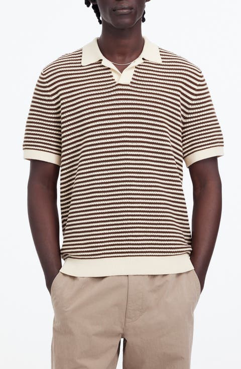 Pointelle Stitch Single Button Sweater Polo