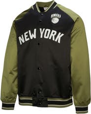 Mitchell & Ness Men's Mitchell & Ness Olive/Black New York Knicks Clutch Satin Raglan Full-Snap Jacket