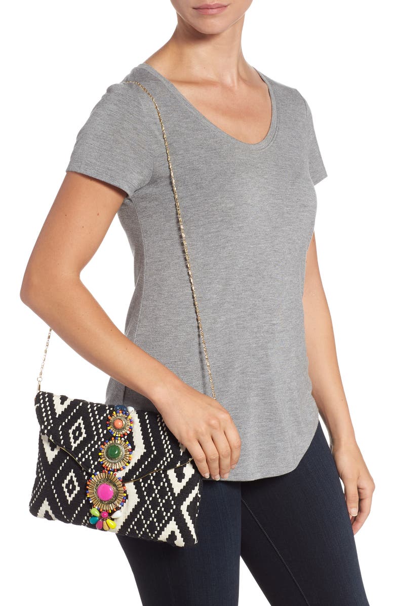 Steve Madden Steven by Steve Madden Beaded & Embroidered Clutch, Alternate, color,