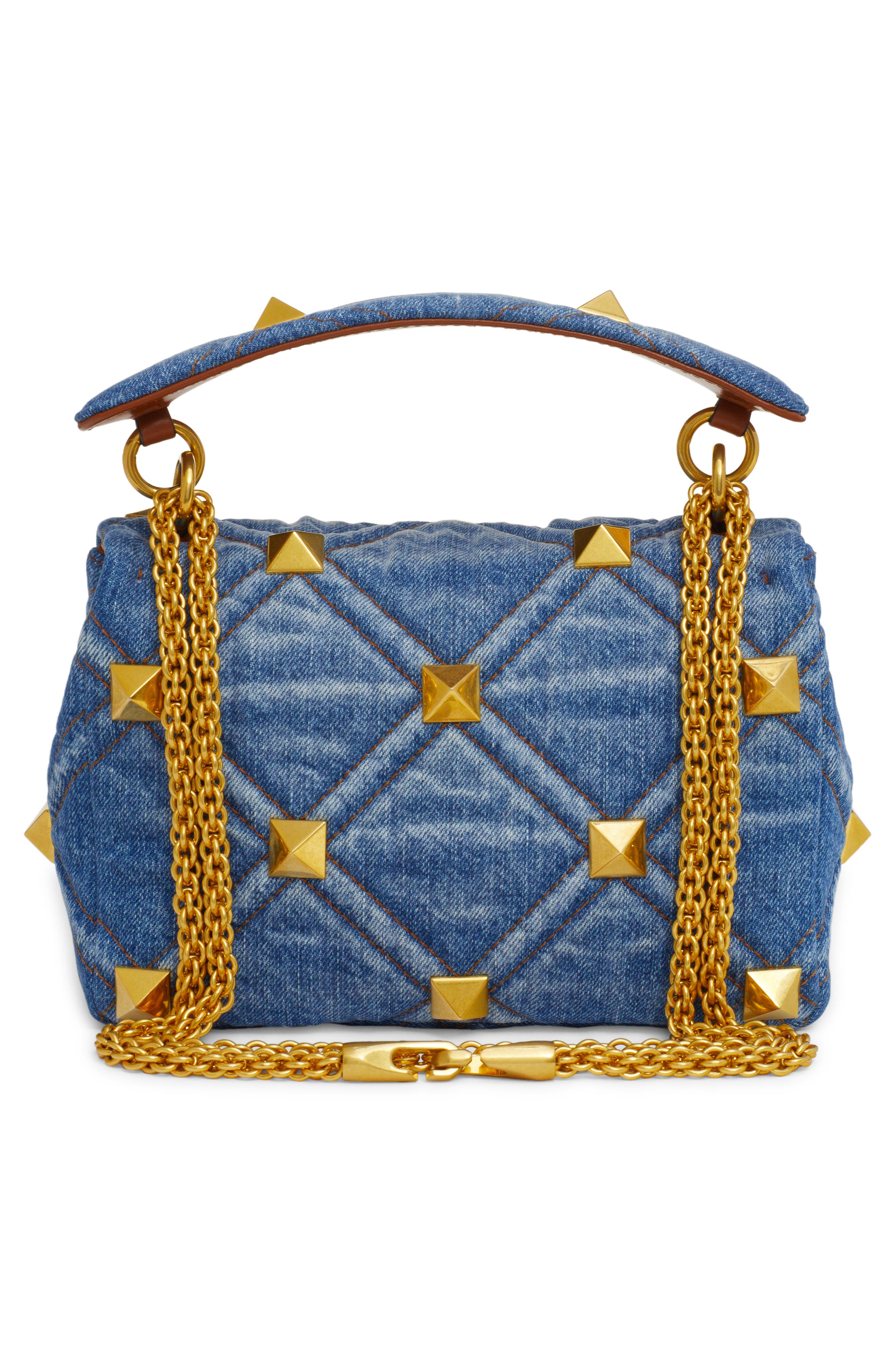 Valentino Garavani Valentino Medium Roman Stud Denim Shoulder Bag, Alternate, color, 