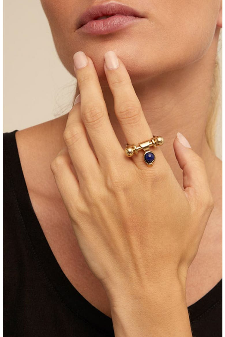 Charm Plated in 18K Gold and Blue Stone, Alternate, color, Gold