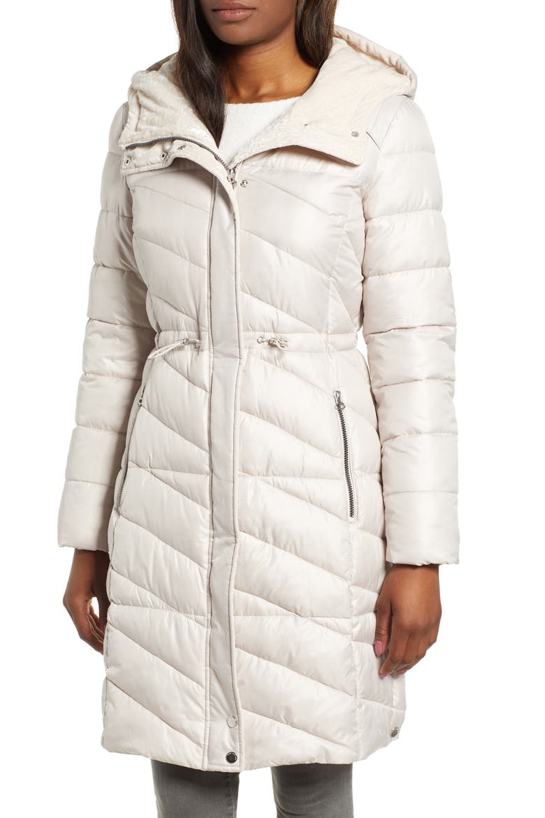 Velvet Trim Quilted Coat, Alternate, color, PUTTY