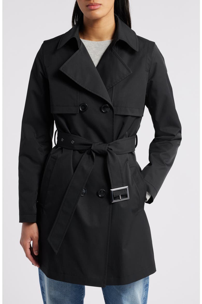 Double Breasted Trench Coat with Removable Hooded Bib, Alternate, color, BLACK