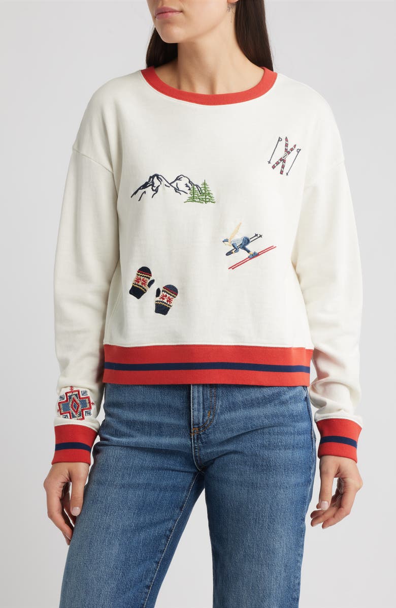 Pendleton Embroidered Cotton French Terry Crewneck Sweatshirt, Main, color, Ivory