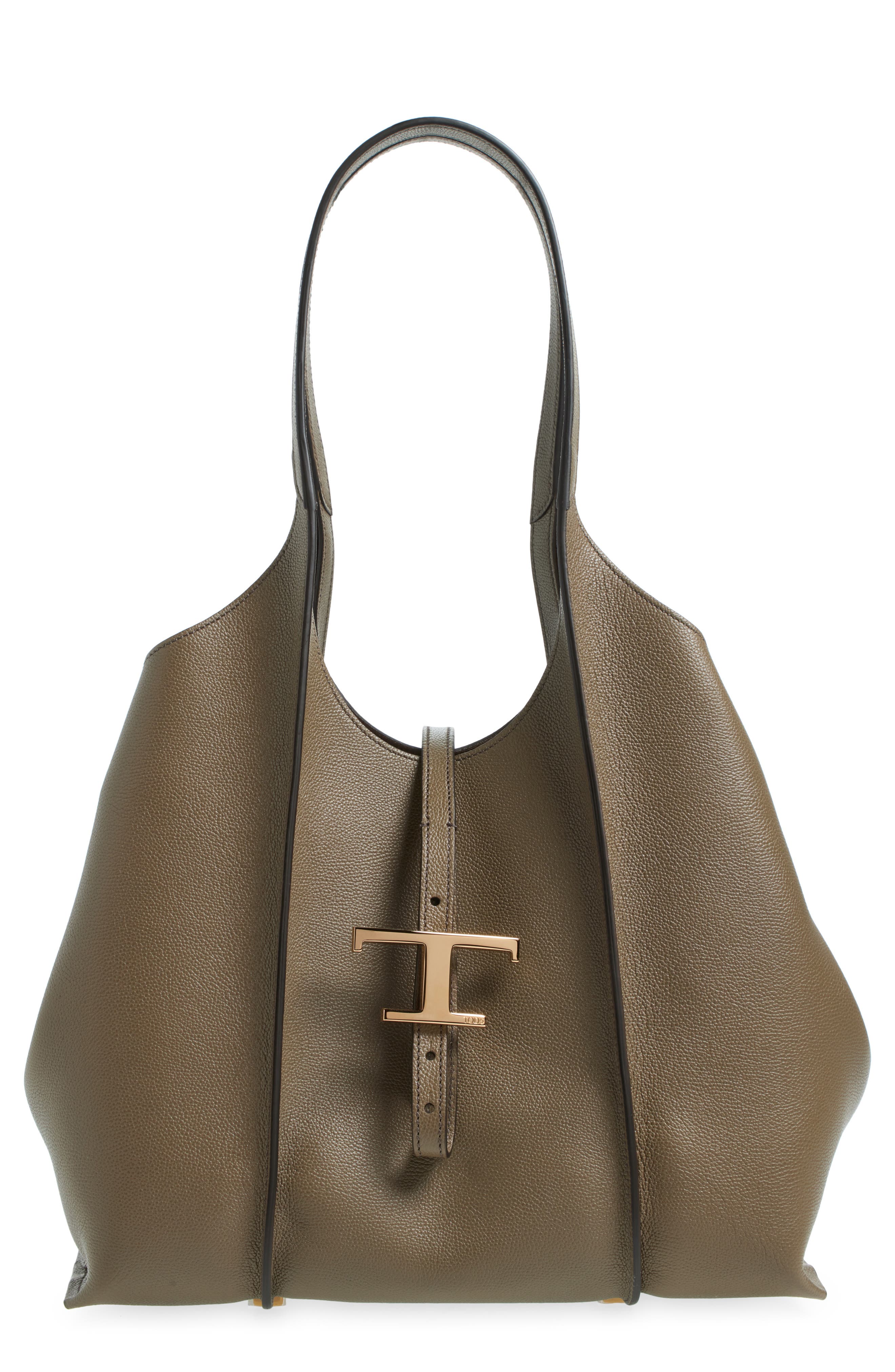 Small Logo Leather Shopper Tote, Main, color, TORTORA SCURO