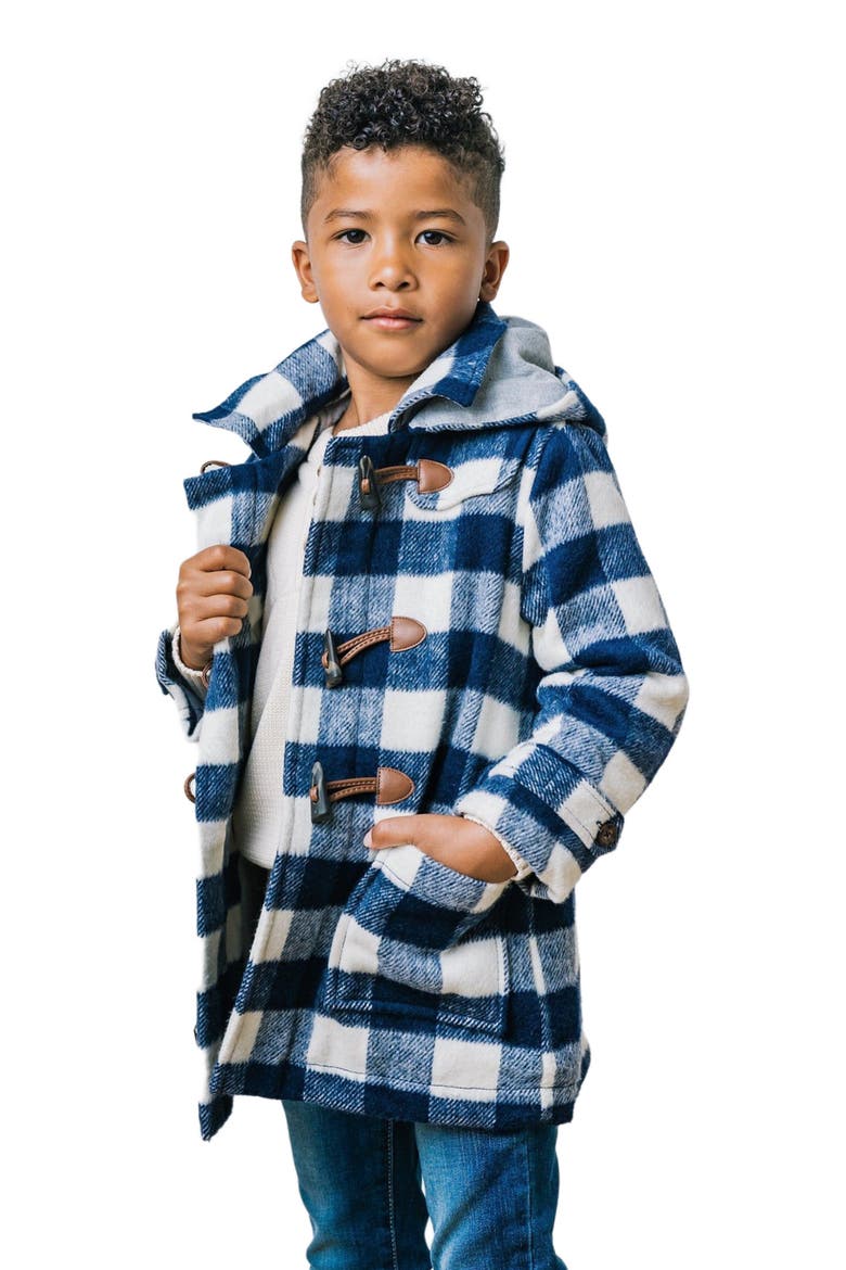 Boys' Toggle Duffle Coat, Kids, Main, color, Navy and Ivory Buffalo Plaid