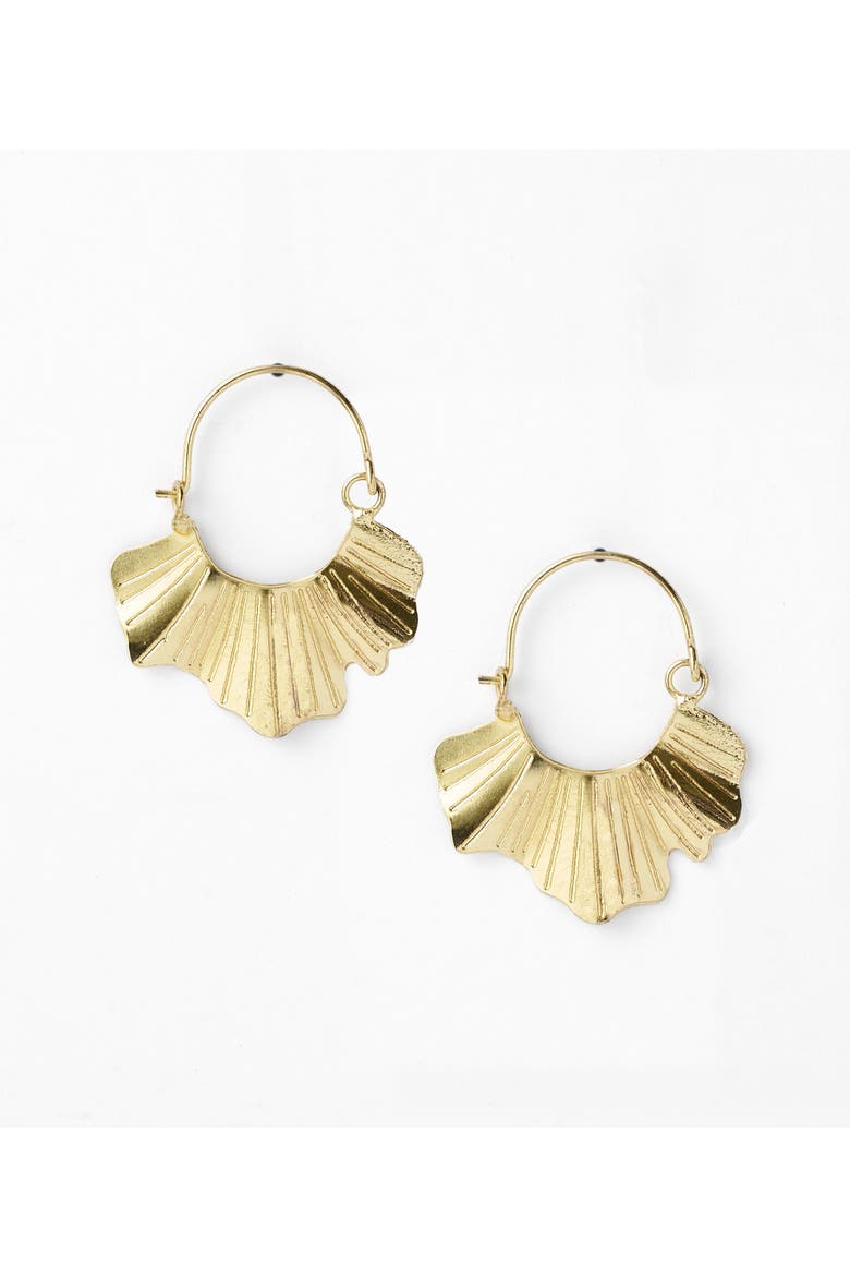 Sayuri Ginkgo Leaf Hoop Earring, Main, color, Gold