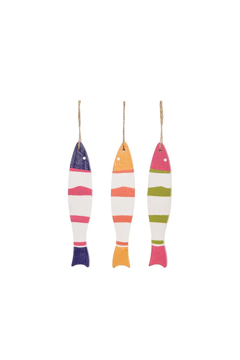 Striped Fish Ornaments Set of 3, Main, color, White