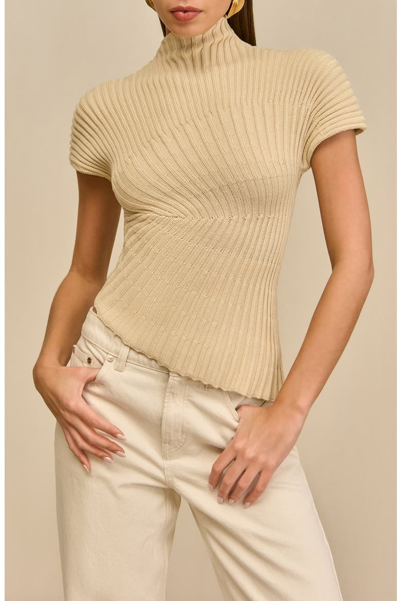 Annemie Cotton Asymmetric Funnel Neck Knit Top, Main, color, BEACH