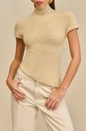 Cult Gaia Annemie Cotton Asymmetric Funnel Neck Knit Top