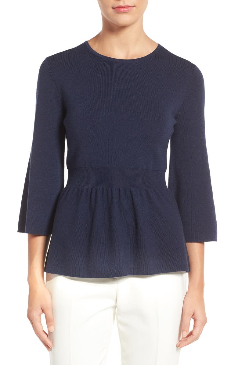 Emerson Rose Bell Sleeve Wool Blend Peplum Sweater, Main, color,