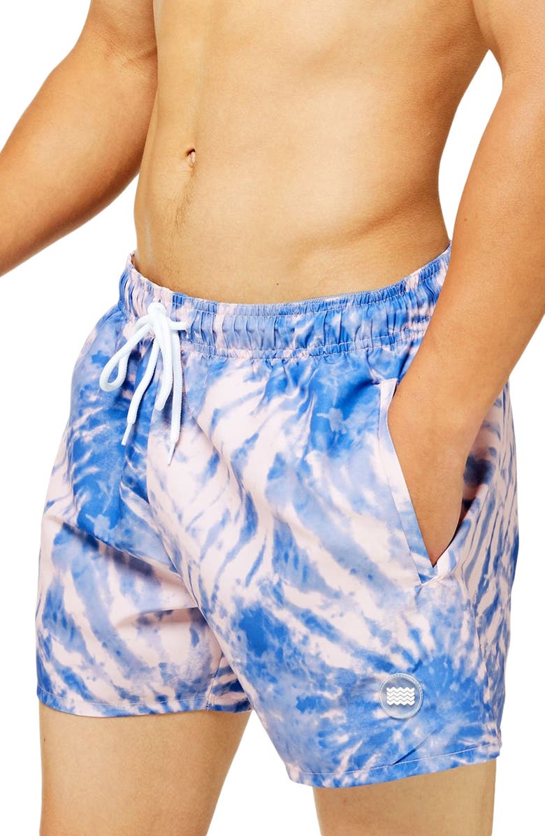 Topman Tie Dye Classic Fit Swim Shorts, Alternate, color,