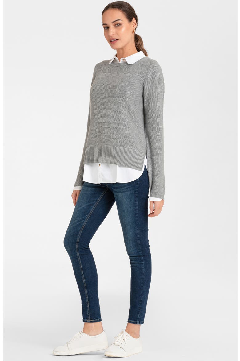 Layered Maternity/Nursing Sweater, Alternate, color, GREY/ WHITE