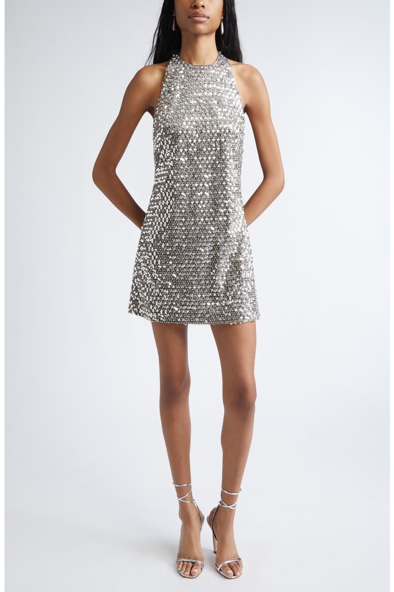 ramy brook silver sequin dress Eva Sequin Halter Mini Dress in platinum sequin