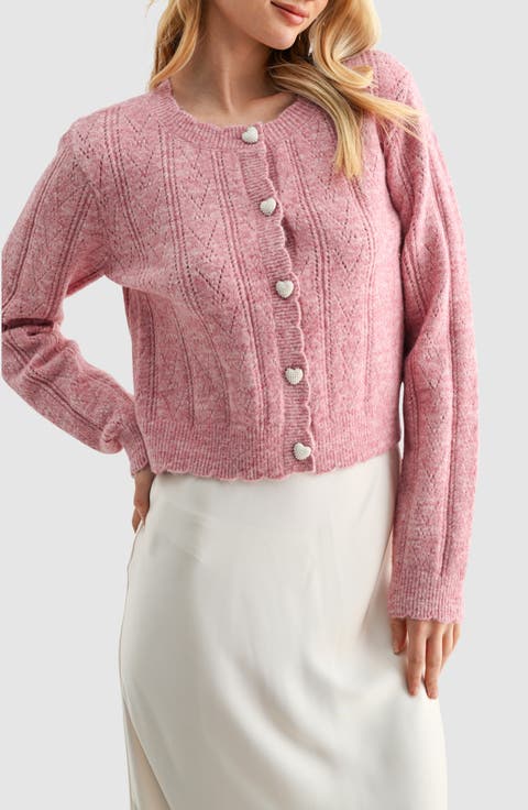 Heart Button Pointelle Cardigan