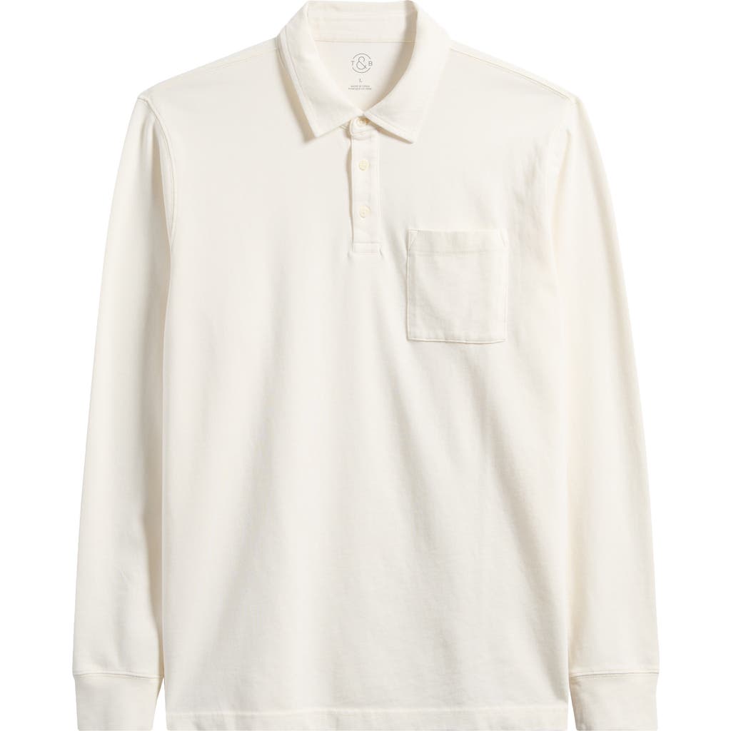 Treasure & Bond Long Sleeve Heavyweight Jersey Polo In White