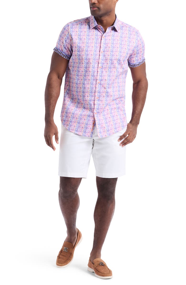 Robert Graham Formby Short Sleeve Cotton Button-Up Shirt, Alternate, color, Pink