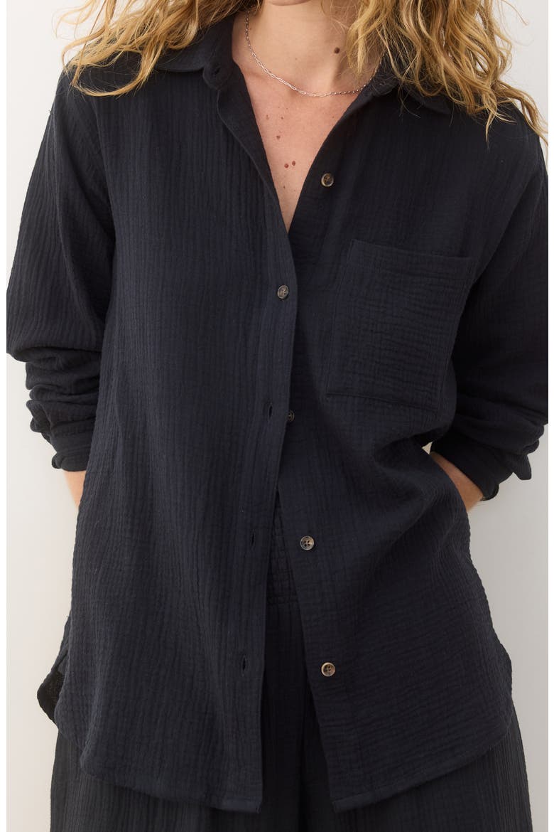 Jane Double Cloth Cotton Gauze Button-Up Shirt, Main, color, BLACK