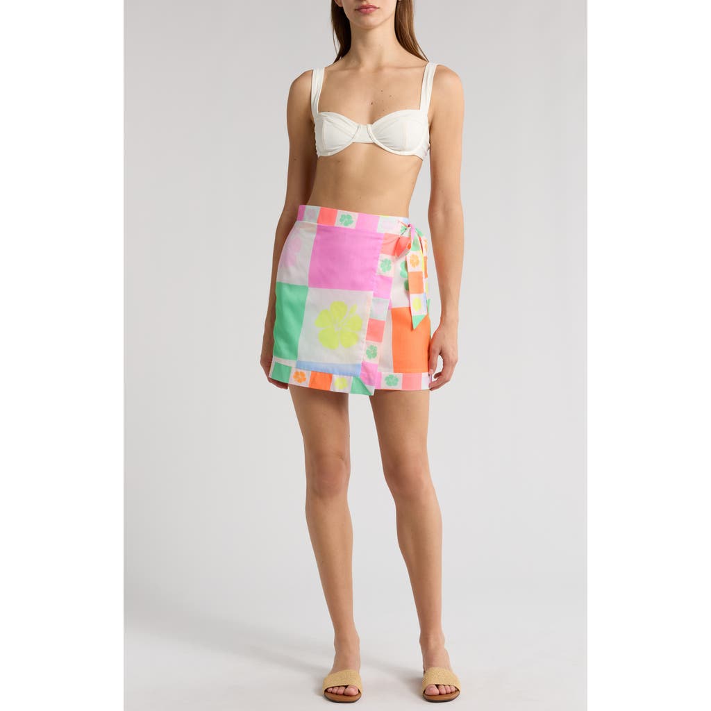 Kulani Kinis Check Faux Wrap Cover-up Miniskirt In Hibiscus Rainbow