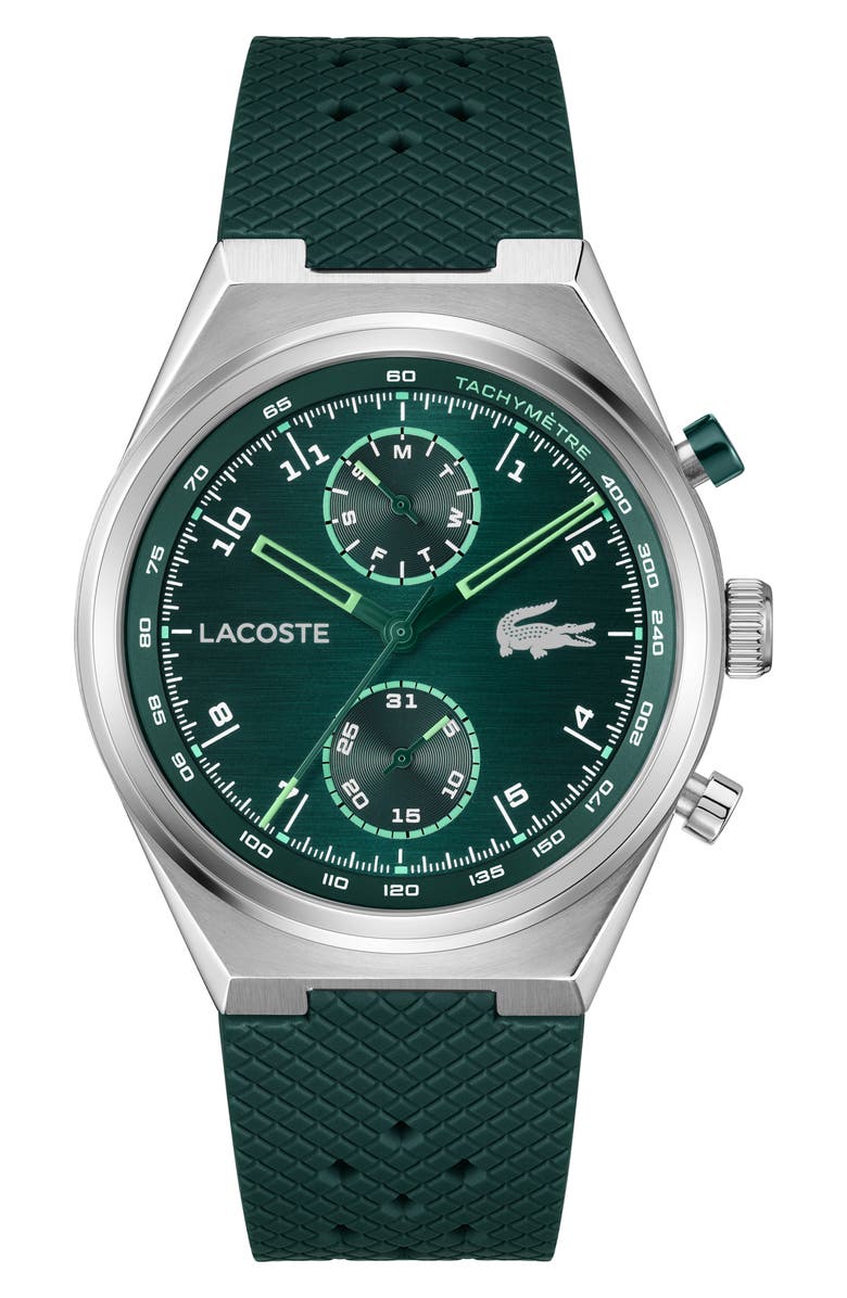 Lacoste Line Racer Green Multifunction Silicone Strap Watch, 43mm, Main, color, 
