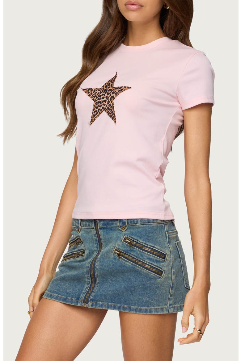 Narla Leopard Print Star Appliqué T-Shirt, Alternate, color, LIGHT-PINK