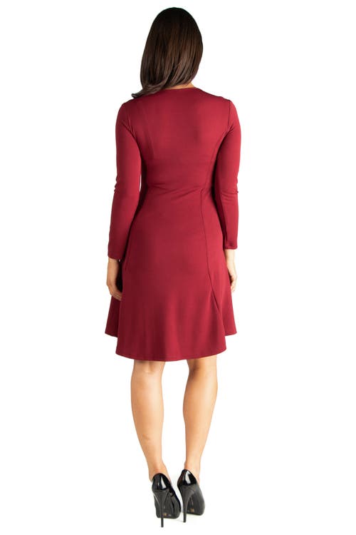 24seven Comfort Apparel Long Sleeve Knee Length Maternity Skater Dress In Red