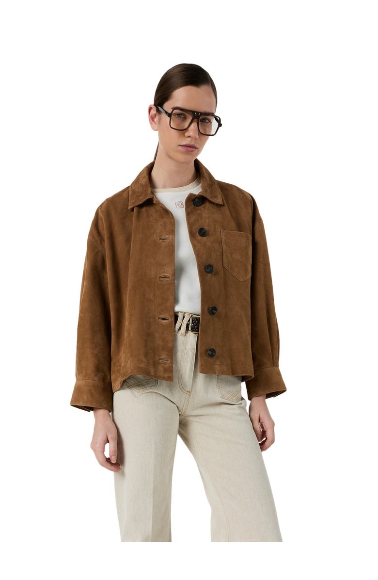 GERARD DAREL Tanael Suede Leather Jacket, Main, color, Straw