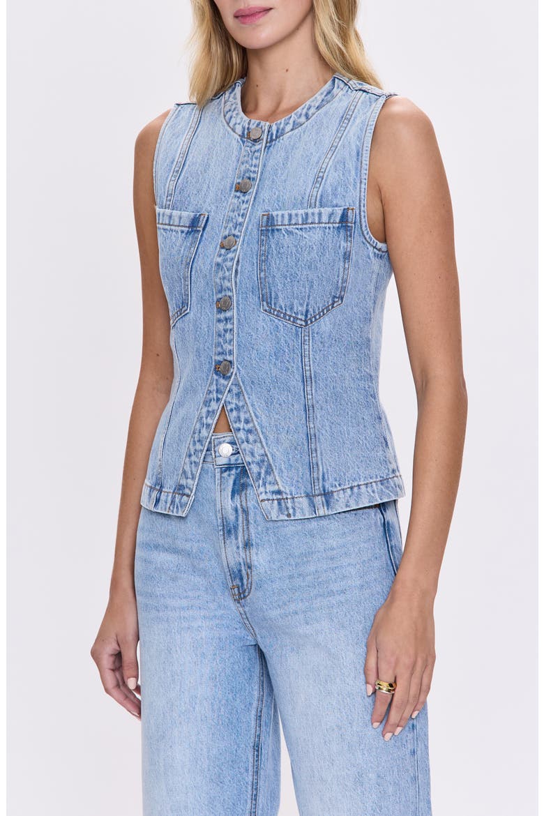 Gia Fitted Collarless Denim Vest, Alternate, color, GAZE