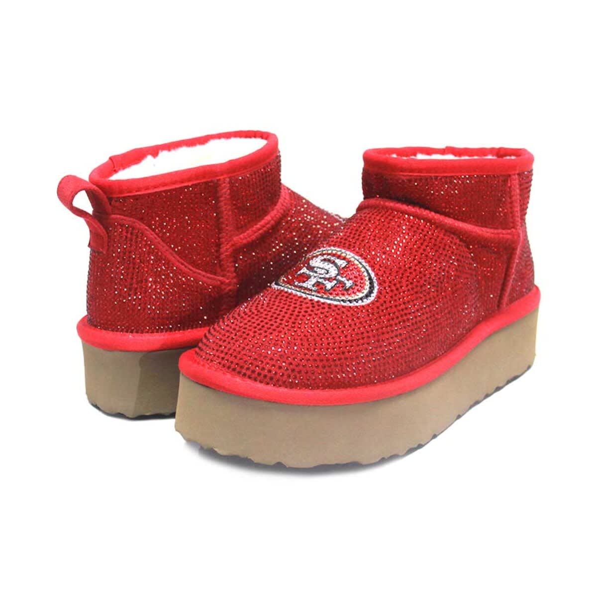 CUCE Women's Cuce Scarlet San Francisco 49ers Crystal Platform Boots, Main, color, 