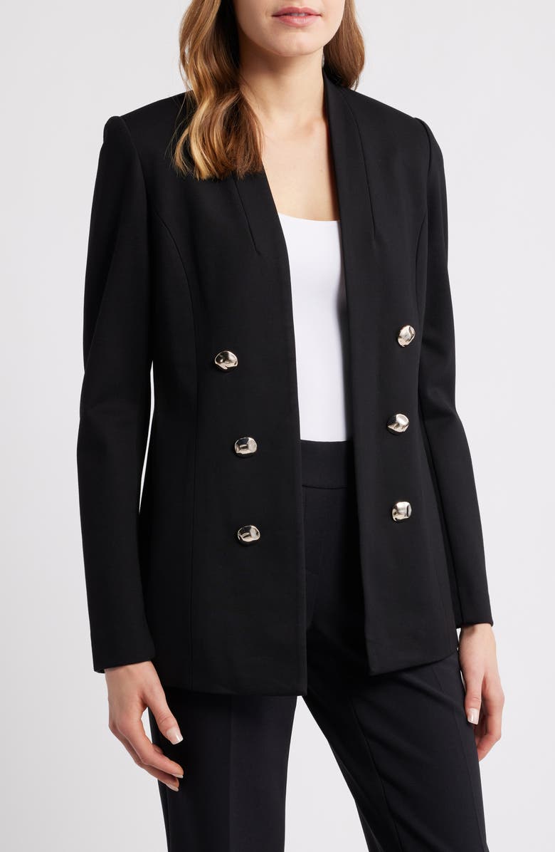 Anne Klein Shawl Collar Faux Double Breasted Jacket, Main, color, Anne Black