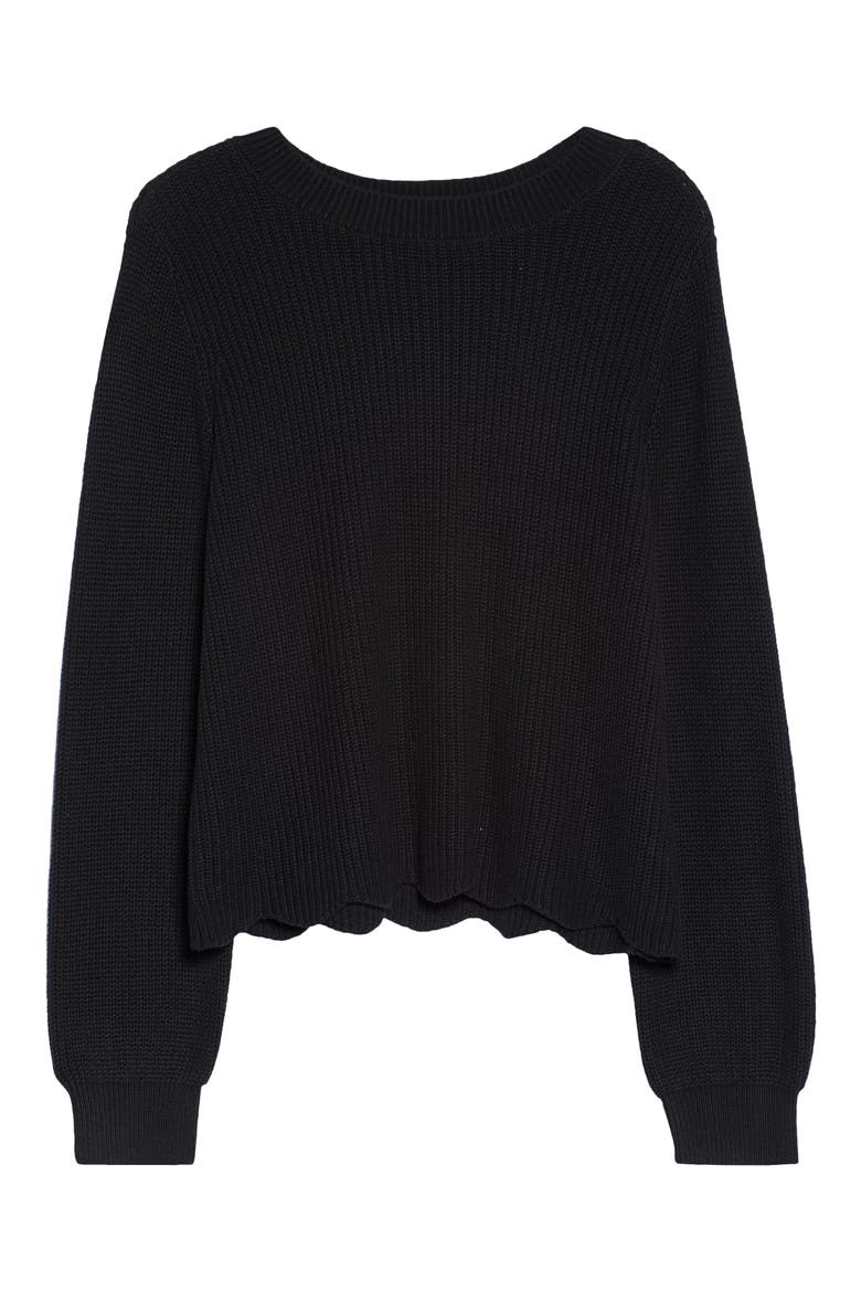 Scallop Hem Sweater, Alternate, color, BLACK