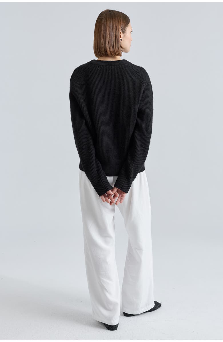 Almina Concept Button Up Wool Cropped Cardigan, Alternate, color, Black