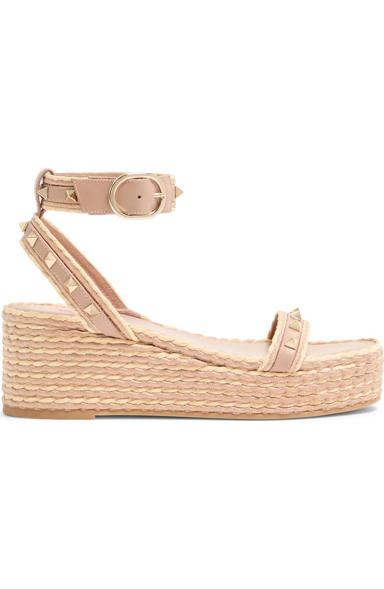 Valentino Rockstud Ankle Strap Espadrille Platform Sandal, Alternate, color, Rose