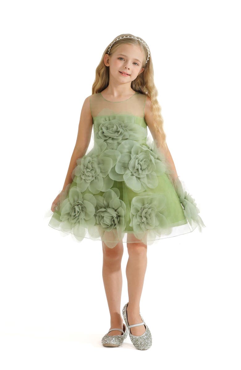 Tulleen Floral Blooming Flowers Dress, Main, color, Green