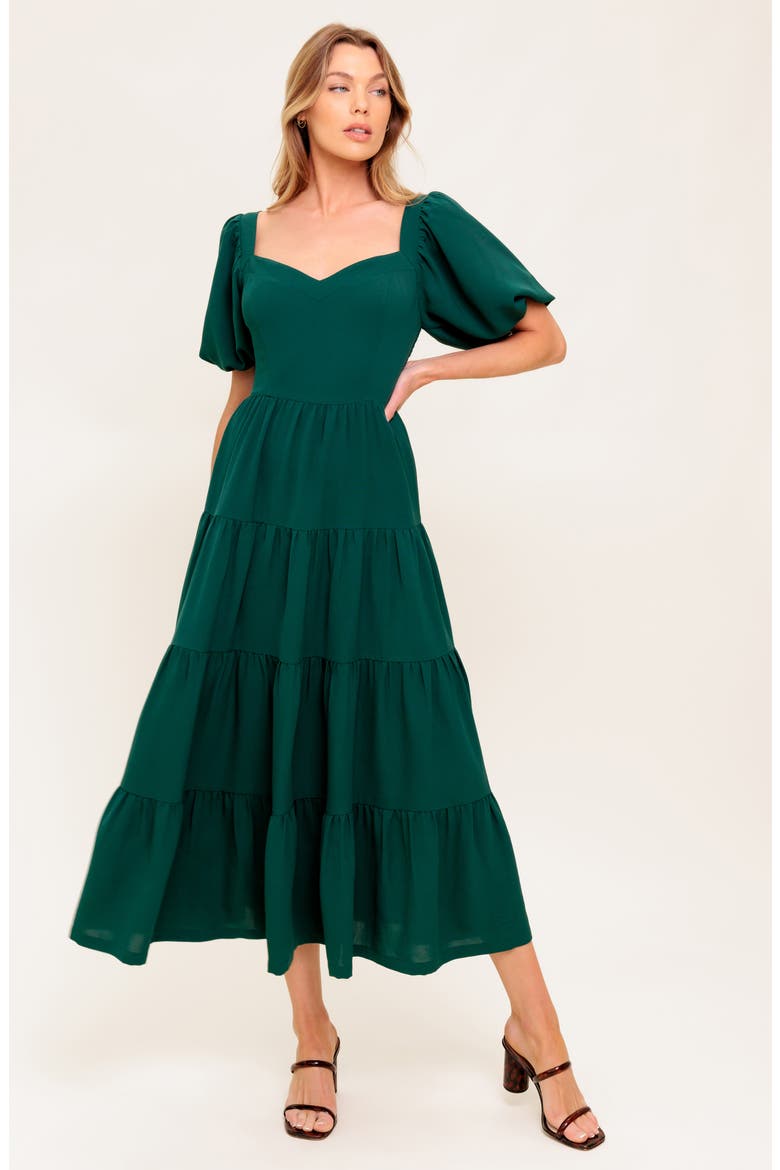 Sweetheart Neck Midi Dress, Alternate, color, HUNTER GREEN