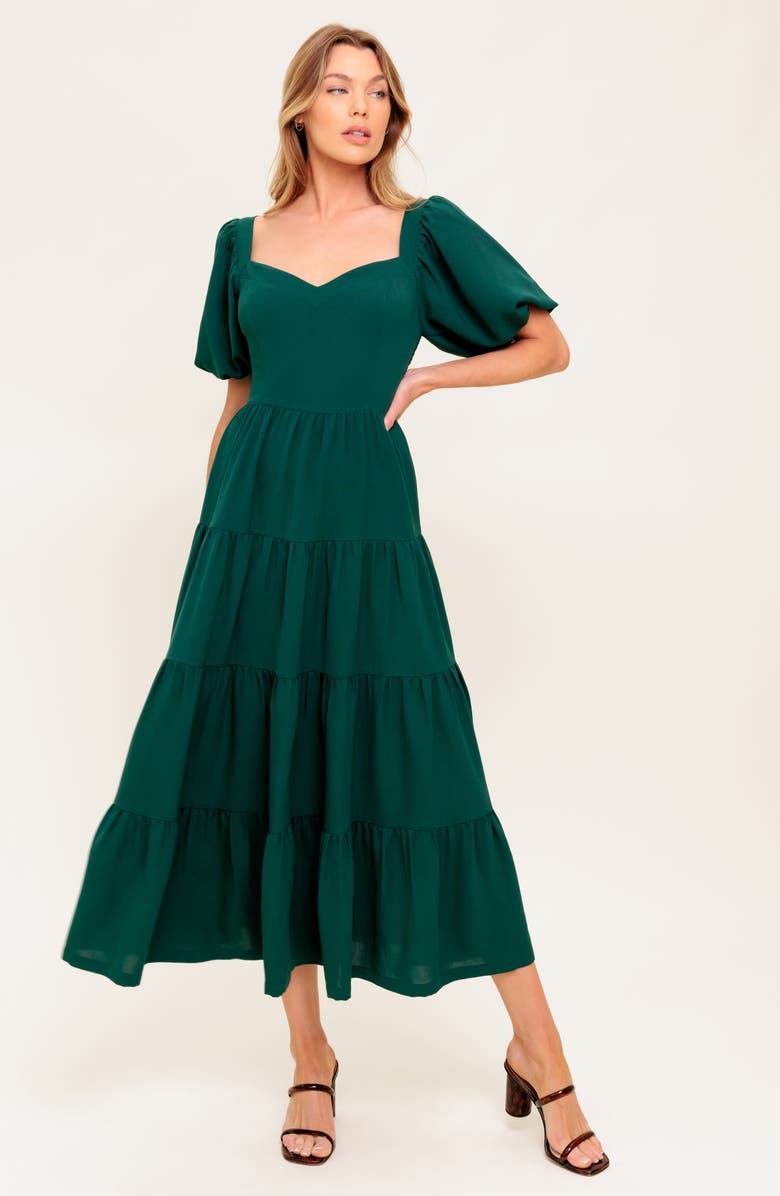 FLYING TOMATO Sweetheart Neck Midi Dress, Alternate, color, Hunter Green
