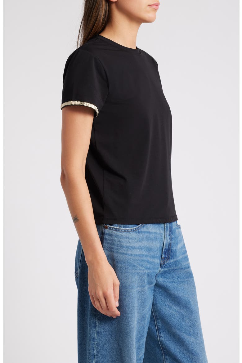 Beaded Stretch Cotton T-Shirt, Alternate, color, BLACK