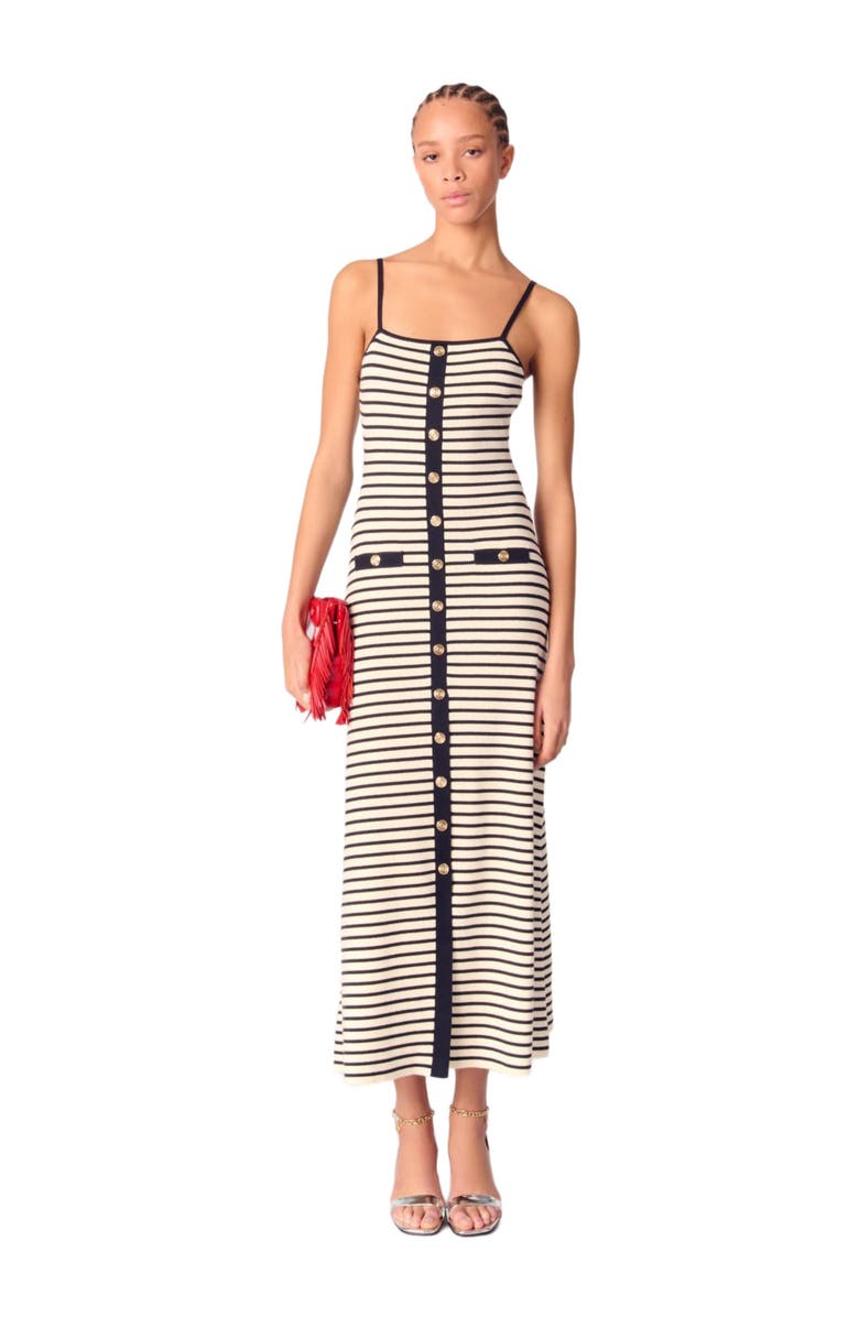 maje Rib knit maxi dress, Main, color, Navy / Ecru