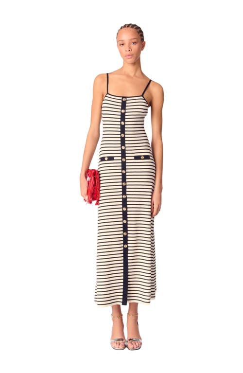 Shop Maje Rib Knit Maxi Dress In Navy/ecru