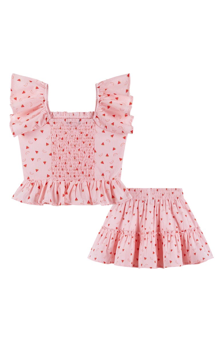 Andy & Evan Smocked Top & Skort Set, Alternate, color, Pkt- Pink Watermelon