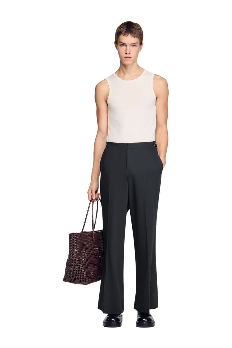 Wide-leg bouclé wool trousers, Alternate, color, Dark grey