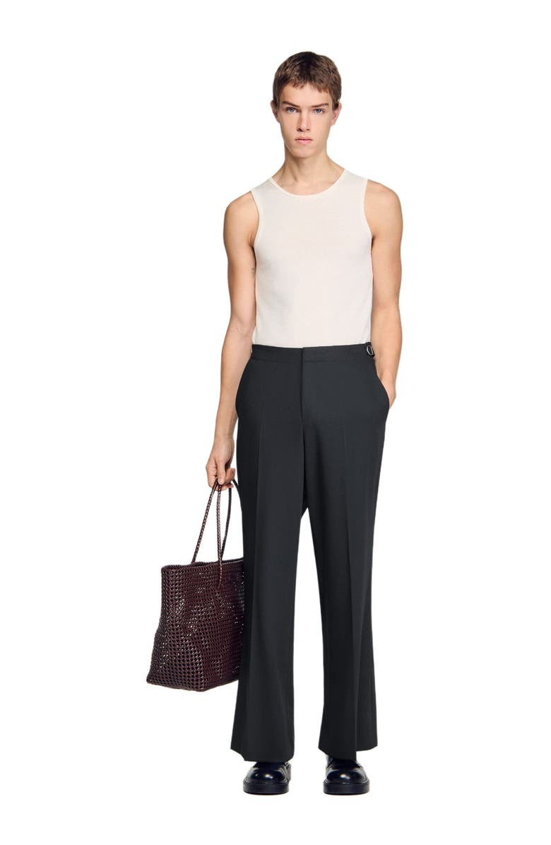 SANDRO Wide-leg bouclé wool trousers, Alternate, color, Dark Grey